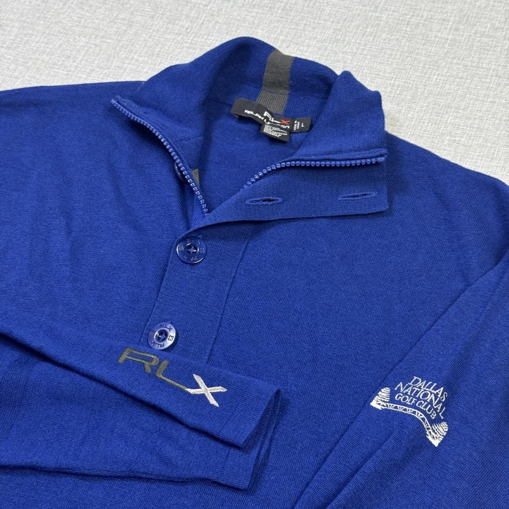 RLX Ralph Lauren‎ Golf Henley Wool Blend Men's Large Blue 1/4 Zip Button Lined